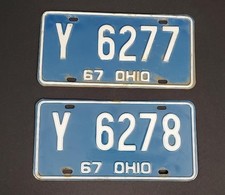 1967 Ohio License Plates Consecutive Numbers Y 6277 and Y 6278 picture