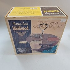 VINTAGE THERMO-SERV WESTWOOD WOOD GRAIN FINISH RELISH CONDIMENT SET NEW IN BOX picture