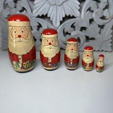 Vtg Santa Claus Nesting Dolls Wooden Hand Painted Set of 5 Lillian Vernon 1988 picture