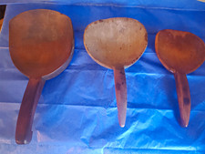 Antique Primitive Wooden Butter Paddle Scoop Lot of 3 Hooked Handle Treenware picture