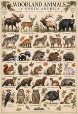 Woodland Animals of North America Vintage Wildlife Identification Poster 13x19 picture