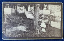 Antique 1890s 1900s Home Portrait PHOTO Girl Pets Baby Deer House Yard Porch Mom picture
