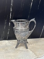 Vintage Ornate Silverplate Pitcher, Floral Engraved Ewer with Decorative Handle picture