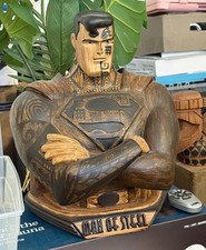 DC Comics Superman Man Wood look Figurine, Tribal Tiki Style, Hand Painted picture