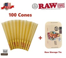 Authentic RAW Classic 1 1/4 Size Pre-Rolled Cones 100 Pack 🌟 RAW Storage Tin picture