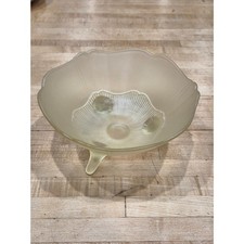 Vintage Art Deco Yellow Satin Glass Tri-Footed Bowl Fluted Shell Feet picture