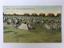 Postcard KS Fort Leavenworth WWI Soldiers Pitching Tents Barracks Army Base picture