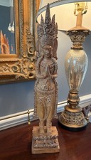 Vintage Cambodian Apsara Wooden Statues Figurine Hand Carved Female Spirit 20