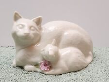 Belleek Floral Treasures Mother Cat & Kitten Pink Flower 2000 Porcelain  picture