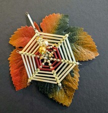 Pre-War Antique Gablonz Glass Bead Spider Web Ornament Wax Leaf Halloween Czech picture