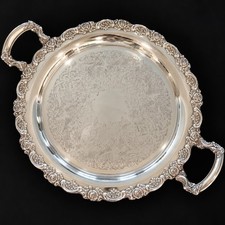 VTG Oneida Silverplate Serving Tray Ornate Rose Floral Border Engraved 15x20 picture
