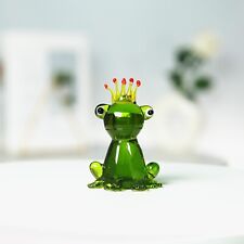 Hand Blown Art Glass Figurine Green Frog Miniature Animals Collection Ornament picture