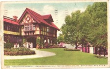 Battle Creek MI Postum Cereal Co Admin Building Linen Postcard 1935 Posted picture