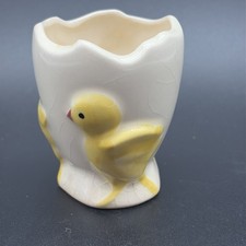 VTG Chickadee Egg Cup Ceramic Depicting Broken Egg 2.5”T 2”W Yellow & White CUTE picture