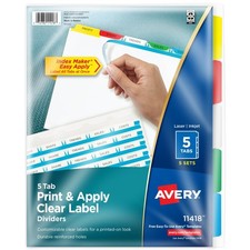 Avery 5 Tab Dividers For 3 Ring Binder Easy Clear Label Strip Index Maker picture