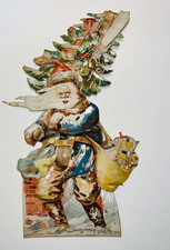 1895 Victorian Santa Die Cut Boston Sunday Globe Christmas Supplement Antique picture